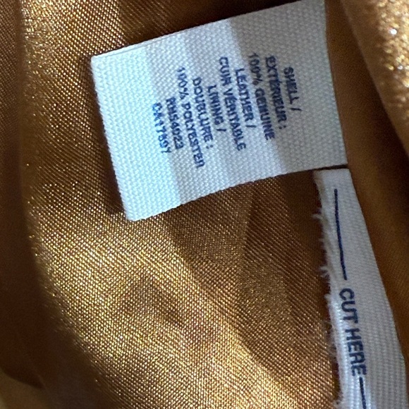 Old Navy Vintage Genuine Tan Leather Cropped Jacket Ruffle Collar Tie Front XL - Picture 7 of 10